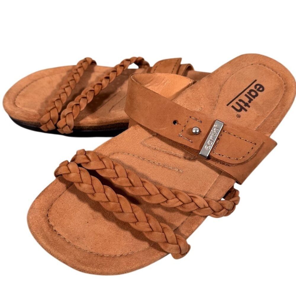 Earth Women's Braided Leather Slip-On Sandals Brown Size 8.5 Casual